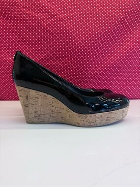 Stuart Weitzman Black Patent Cork Wedge Pumps, 11